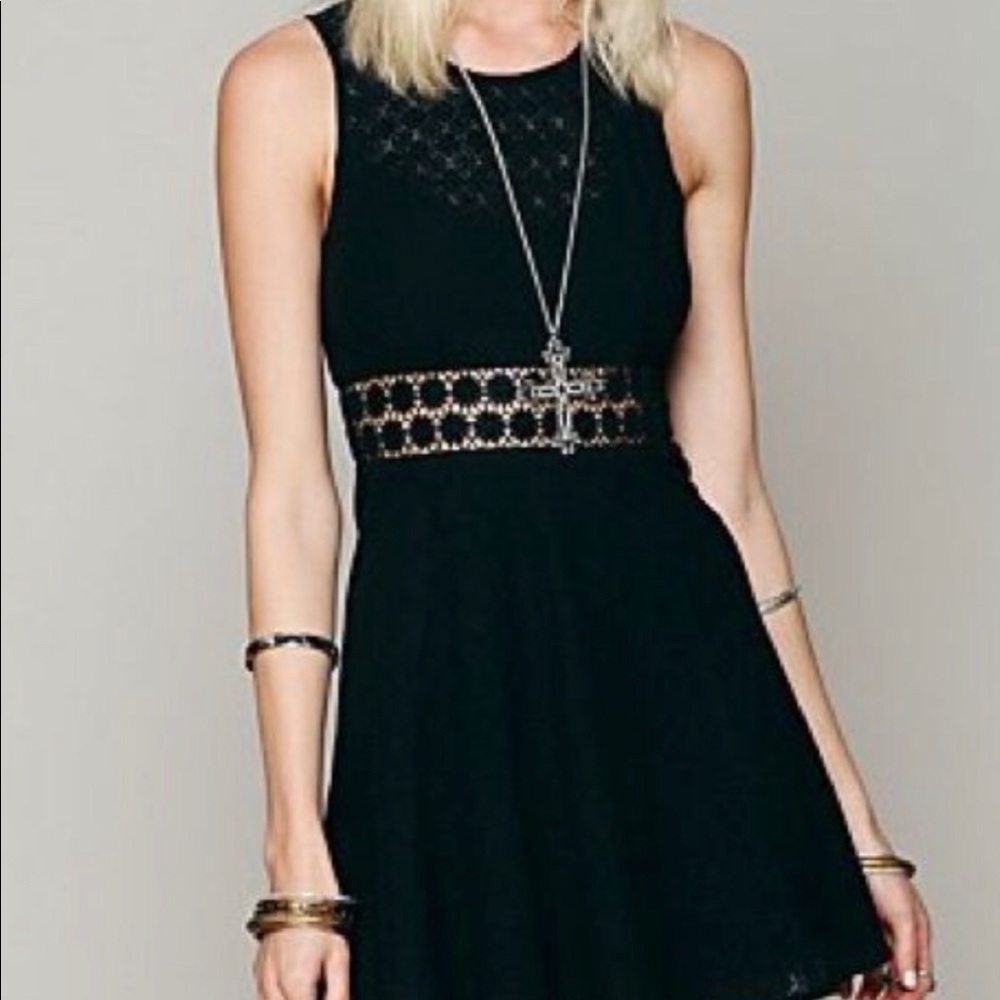 Free People black flower lace cutout dress